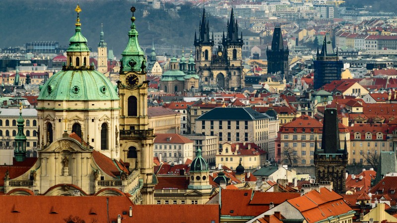 Panoramic Prague view and old town